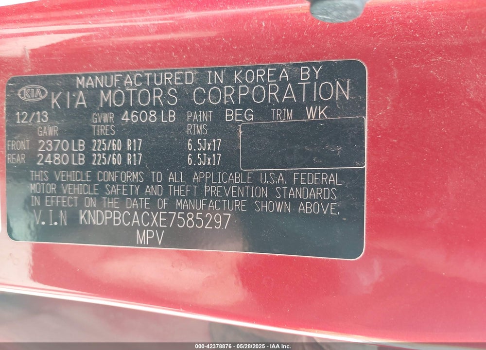 2014 KIA SPORTAGE LX VIN: KNDPBCACXE7585297