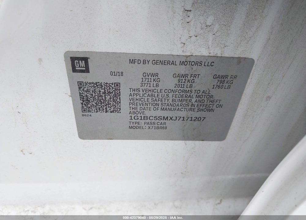 2018 CHEVROLET CRUZE VIN: 1G1BC5SMXJ7171207