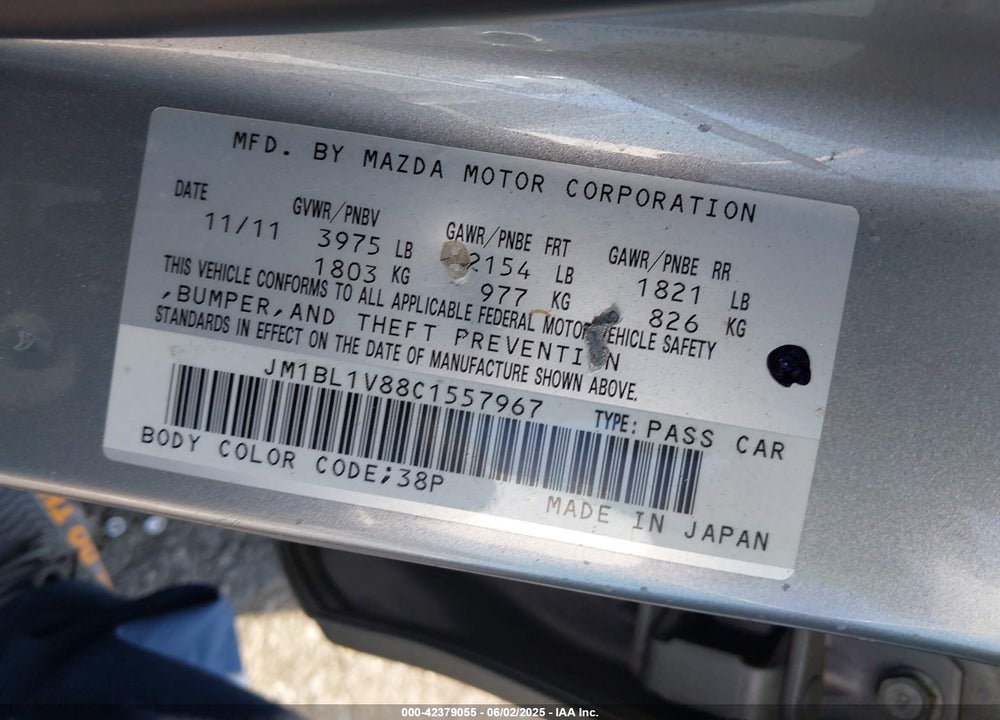2012 MAZDA 3 I TOURING VIN: JM1BL1V88C1557967