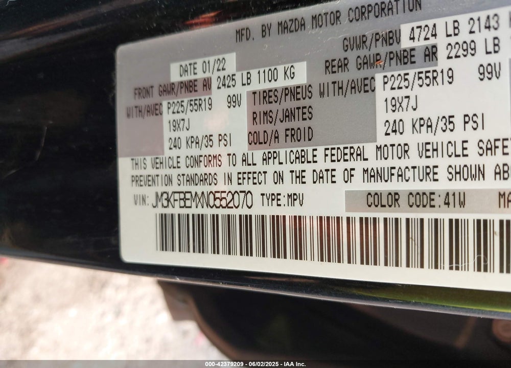 2022 MAZDA CX-5 2.5 S PREMIUM PLUS VIN: JM3KFBEMXN0552070