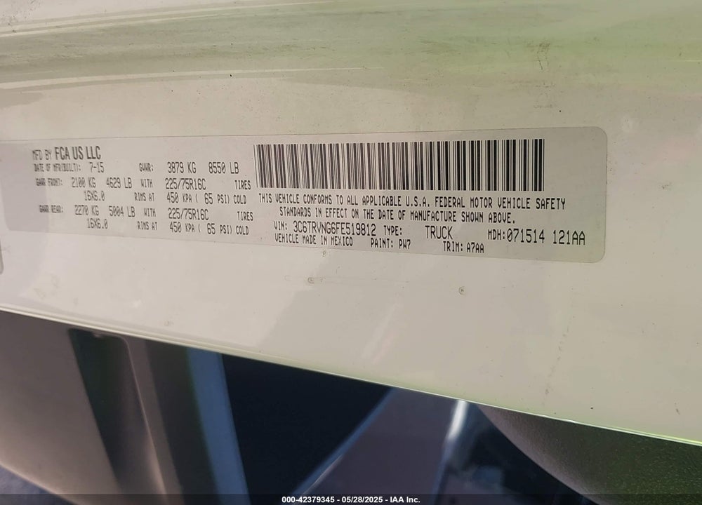2015 RAM PROMASTER 1500 VIN: 3C6TRVNG6FE519812