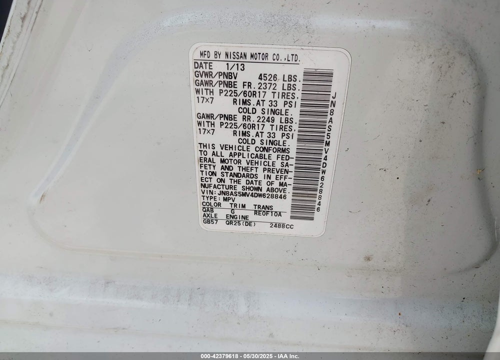 2013 NISSAN ROGUE S/SV VIN: JN8AS5MV4DW628846
