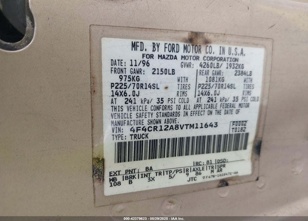 1997 MAZDA B2300 SE VIN: 4F4CR12A8VTM11643