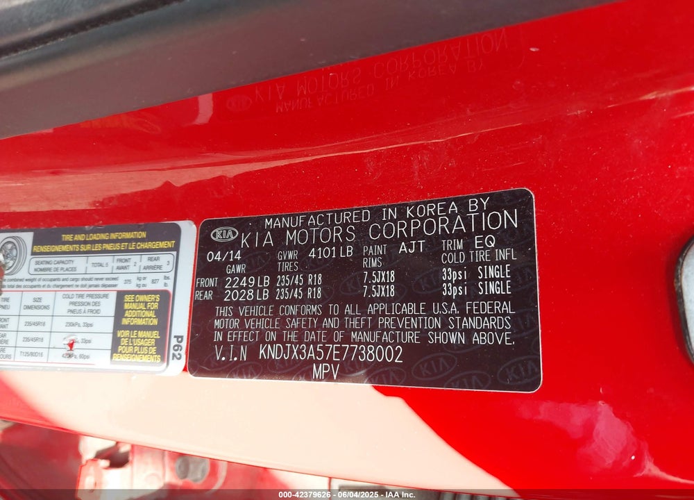 2014 KIA SOUL VIN: KNDJX3A57E7738002