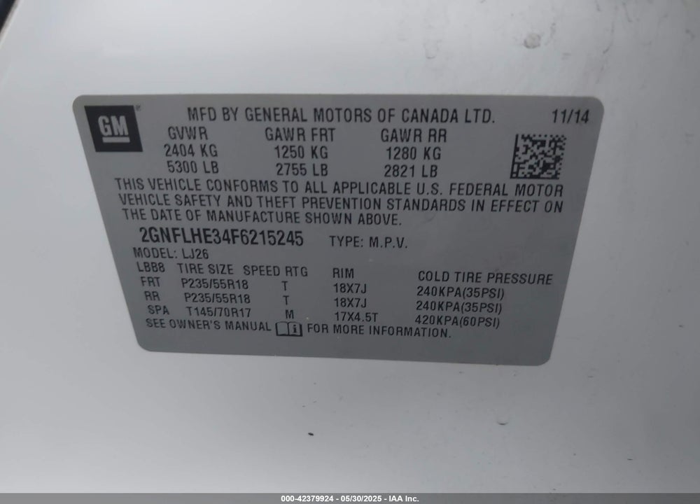 2015 CHEVROLET EQUINOX VIN: 2GNFLHE34F6215245