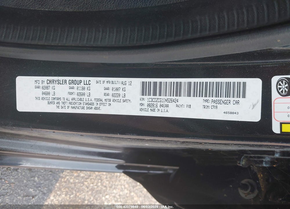 2013 DODGE AVENGER SXT VIN: 1C3CDZCG1DN526424