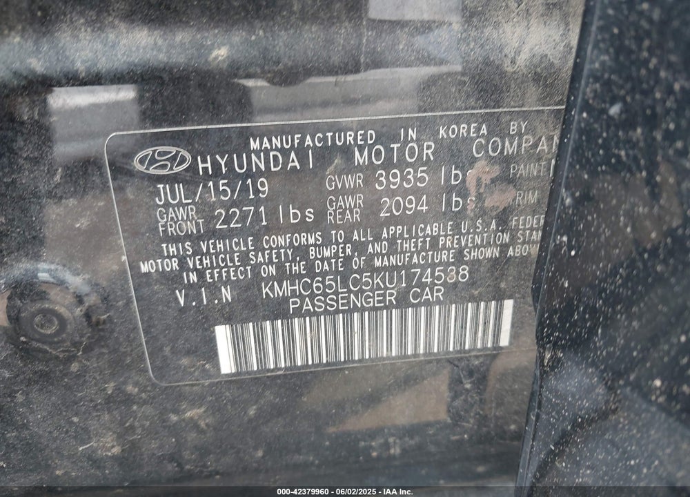 2019 HYUNDAI IONIQ HYBRID VIN: KMHC65LC5KU174538