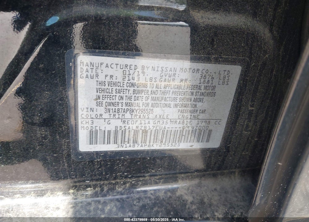 2019 NISSAN SENTRA VIN: 3N1AB7AP8KY295525