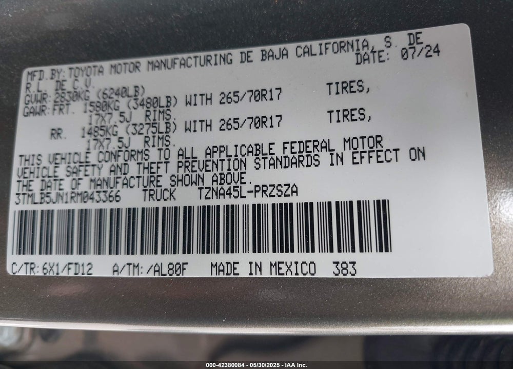 2024 TOYOTA TACOMA VIN: 3TMLB5JN1RM043366