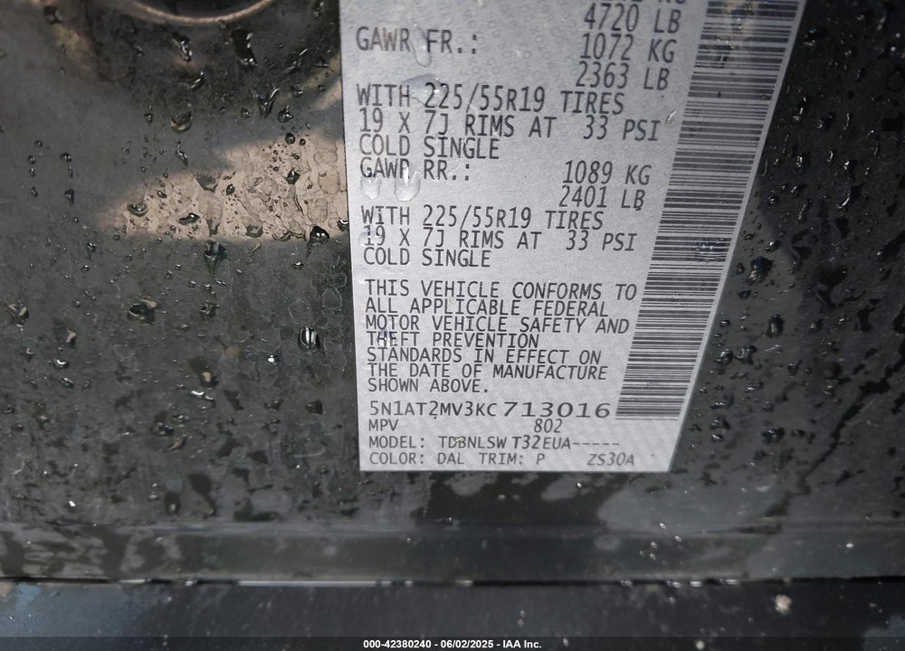2019 NISSAN ROGUE SL VIN: 5N1AT2MV3KC713016