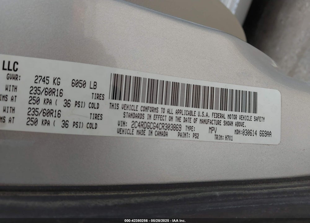 2012 DODGE GRAND CARAVAN SXT VIN: 2C4RDGCG4CR303869