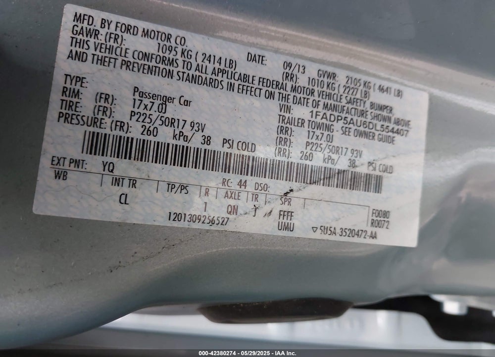 2013 FORD C-MAX HYBRID SE VIN: 1FADP5AU6DL554407