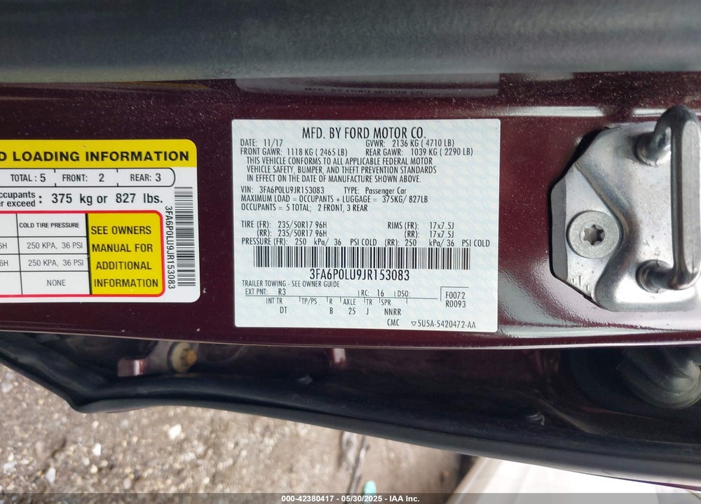 2018 FORD FUSION HYBRID SE VIN: 3FA6P0LU9JR153083