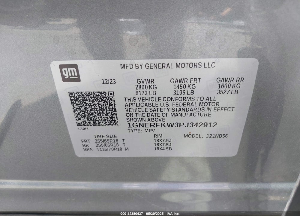 2023 CHEVROLET TRAVERSE VIN: 1GNERFKW3PJ342912
