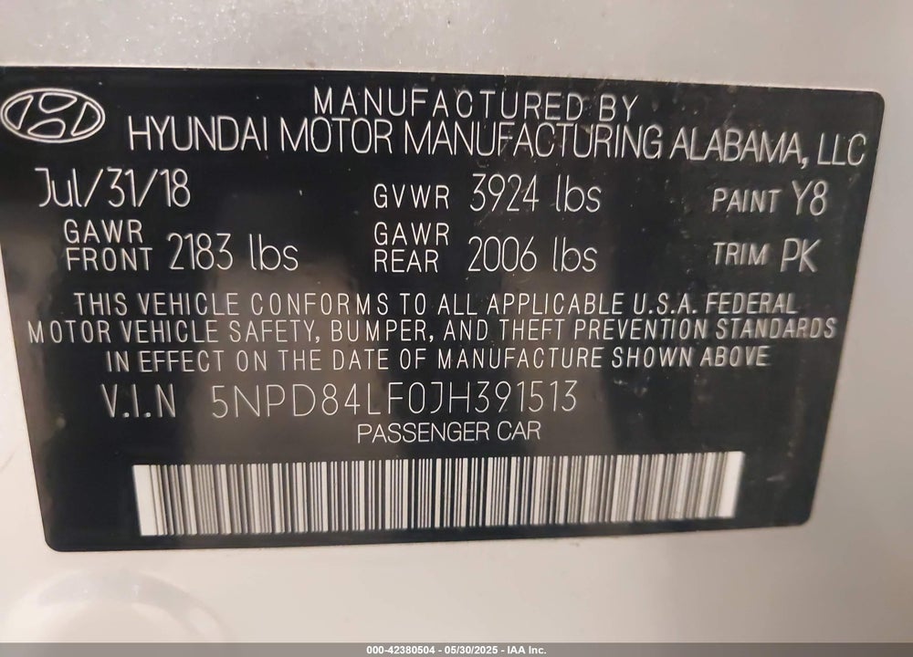 2018 HYUNDAI ELANTRA VALUE EDITION VIN: 5NPD84LF0JH391513