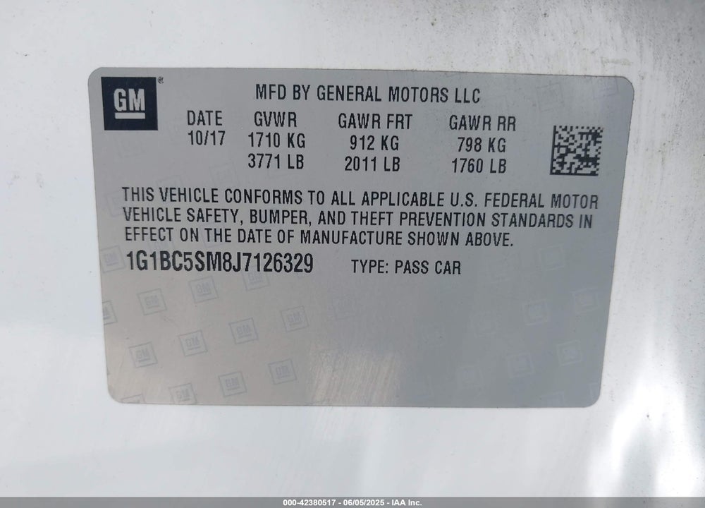 2018 CHEVROLET CRUZE VIN: 1G1BC5SM8J7126329