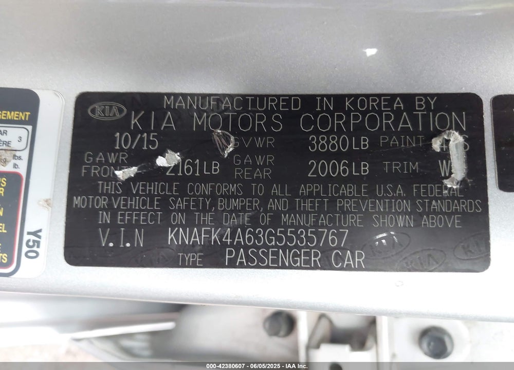 2016 KIA FORTE VIN: KNAFK4A63G5535767