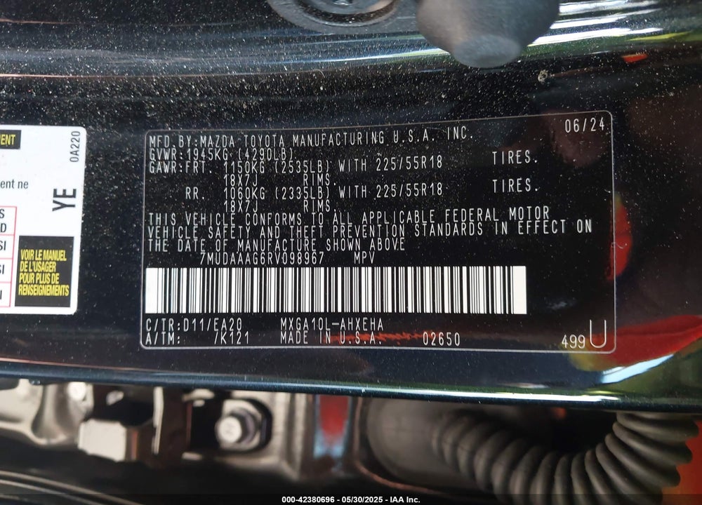 2024 TOYOTA COROLLA CROSS VIN: 7MUDAAAG6RV098967