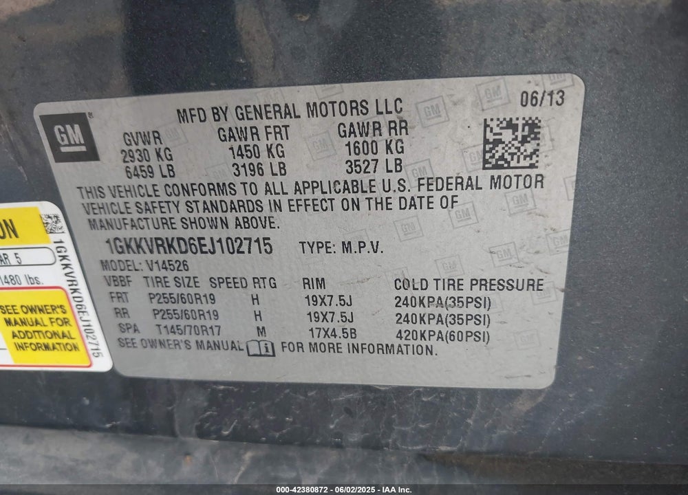 2014 GMC ACADIA VIN: 1GKKVRKD6EJ102715