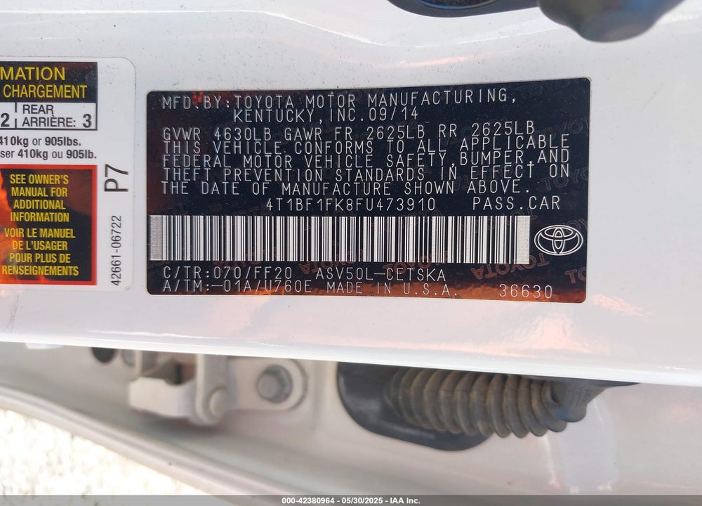 2015 TOYOTA CAMRY VIN: 4T1BF1FK8FU473910