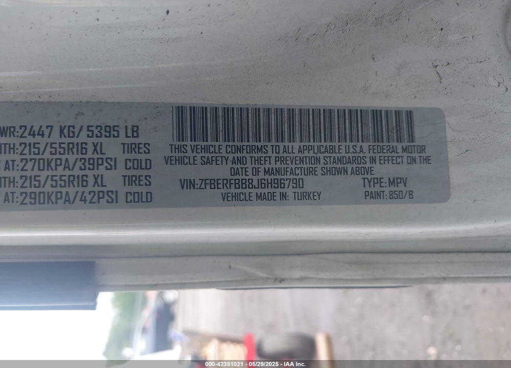 2018 RAM PROMASTER CITY TRADESMAN SLT VIN: ZFBERFBB8J6H96790