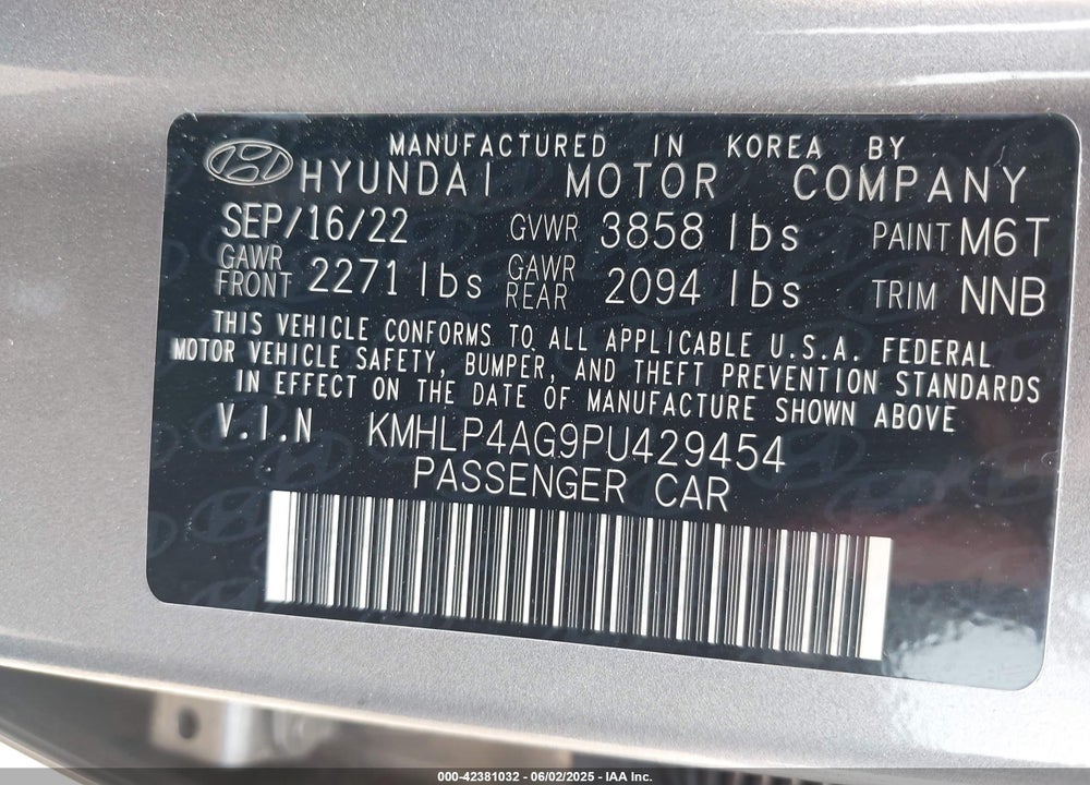 2023 HYUNDAI ELANTRA VIN: KMHLP4AG9PU429454