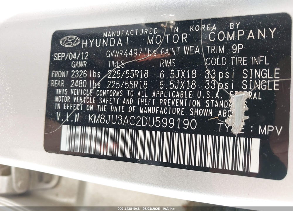 2013 HYUNDAI TUCSON LIMITED VIN: KM8JU3AC2DU599190