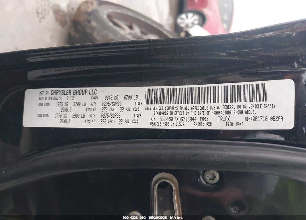2013 RAM 1500 VIN: 1C6RR6FTXDS716844