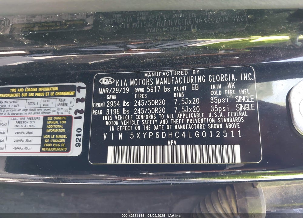 2020 KIA TELLURIDE VIN: 5XYP6DHC4LG012511
