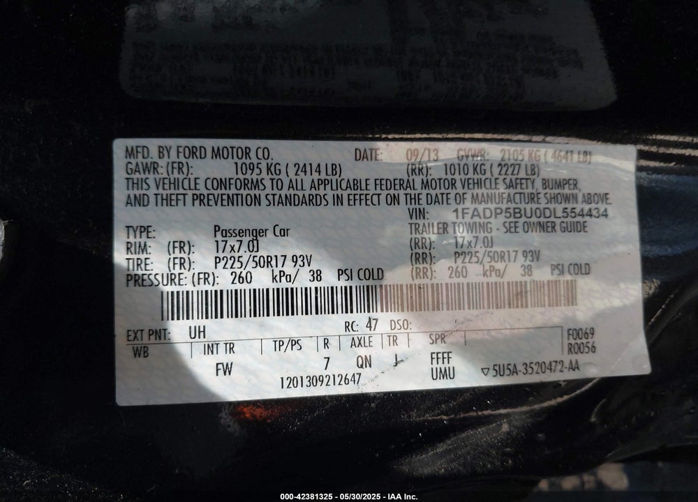 2013 FORD C-MAX HYBRID SEL VIN: 1FADP5BU0DL554434