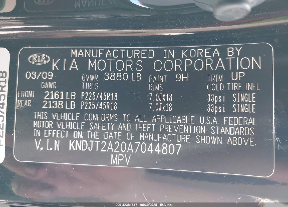 2010 KIA SOUL VIN: KNDJT2A20A7044807
