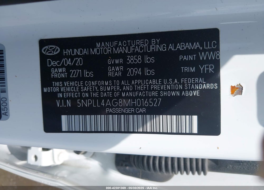 2021 HYUNDAI ELANTRA VIN: 5NPLL4AG8MH016527