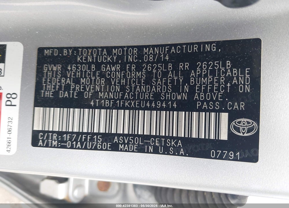 2014 TOYOTA CAMRY VIN: 4T1BF1FKXEU449414