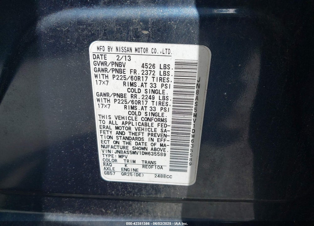 2013 NISSAN ROGUE VIN: JN8AS5MV1DW635589