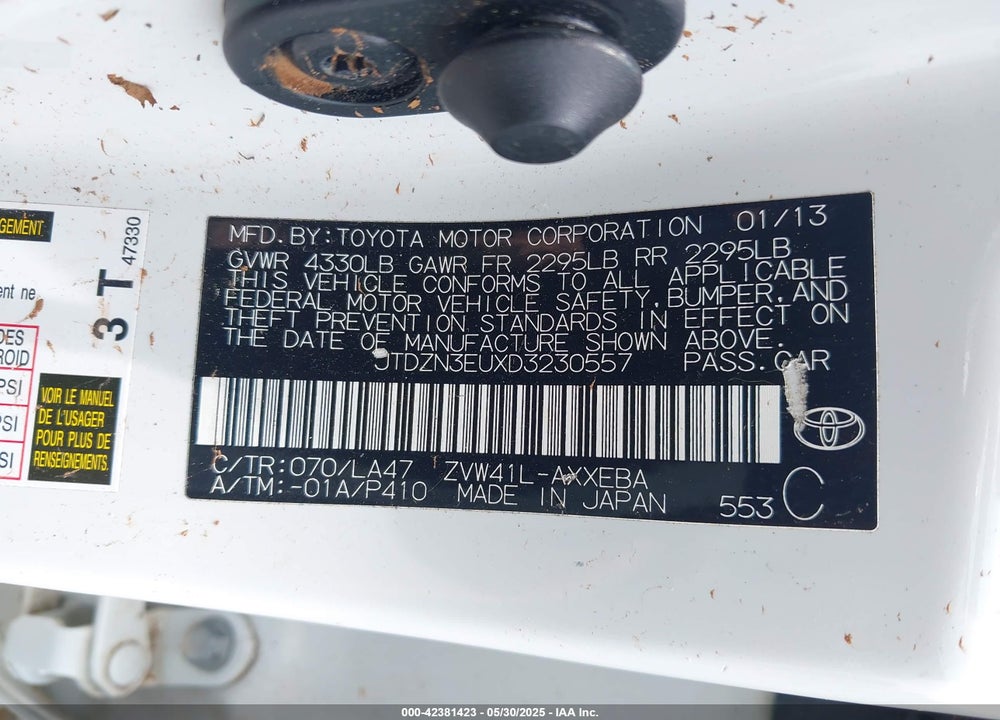 2013 TOYOTA PRIUS V FIVE VIN: JTDZN3EUXD3230557