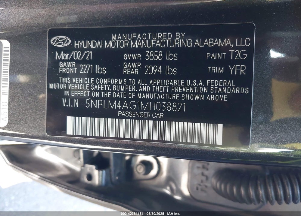 2021 HYUNDAI ELANTRA VIN: 5NPLM4AG1MH038821
