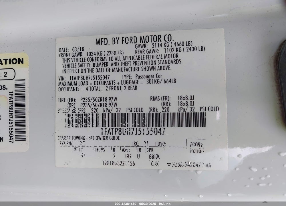 2018 FORD MUSTANG VIN: 1FATP8UH7J5155047