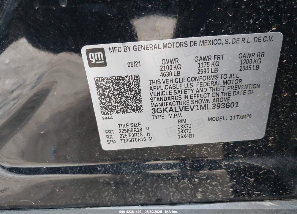 2021 GMC TERRAIN VIN: 3GKALVEV1ML393601