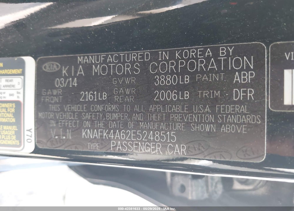 2014 KIA FORTE VIN: KNAFK4A62E5248515
