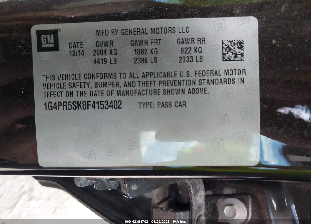 2015 BUICK VERANO CONVENIENCE GROUP VIN: 1G4PR5SK8F4153402