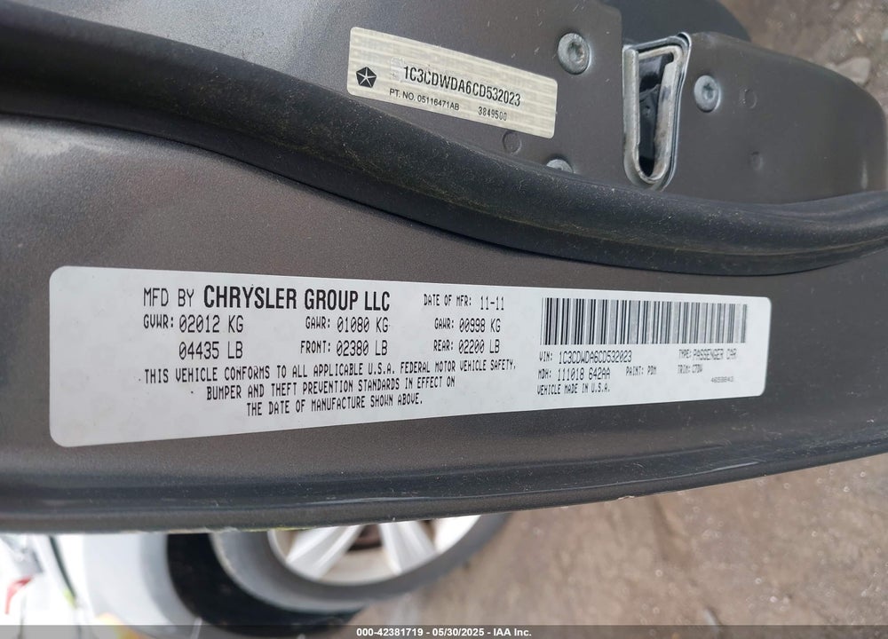 2012 DODGE CALIBER VIN: 1C3CDWDA6CD532023