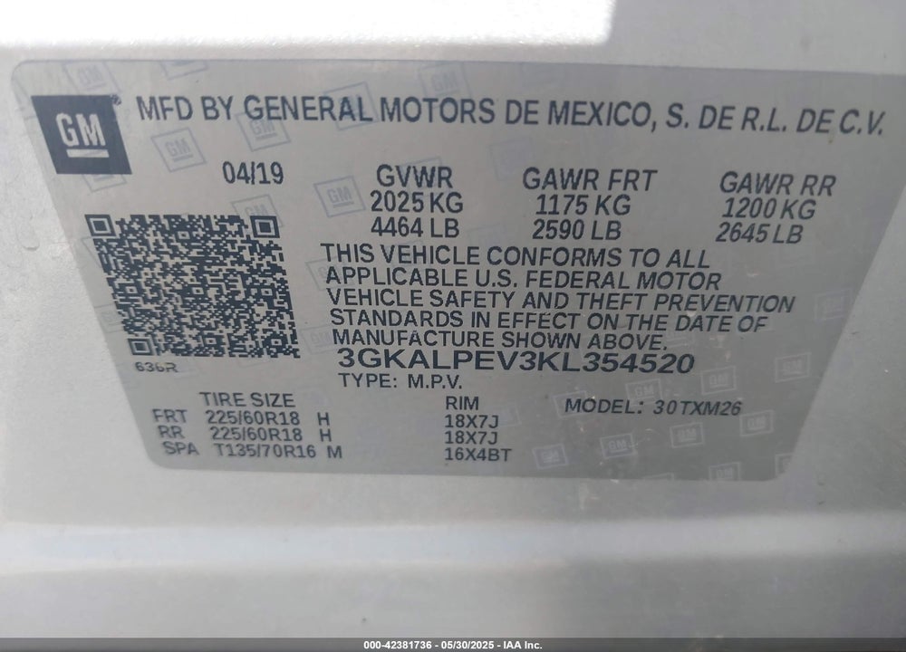 2019 GMC TERRAIN VIN: 3GKALPEV3KL354520