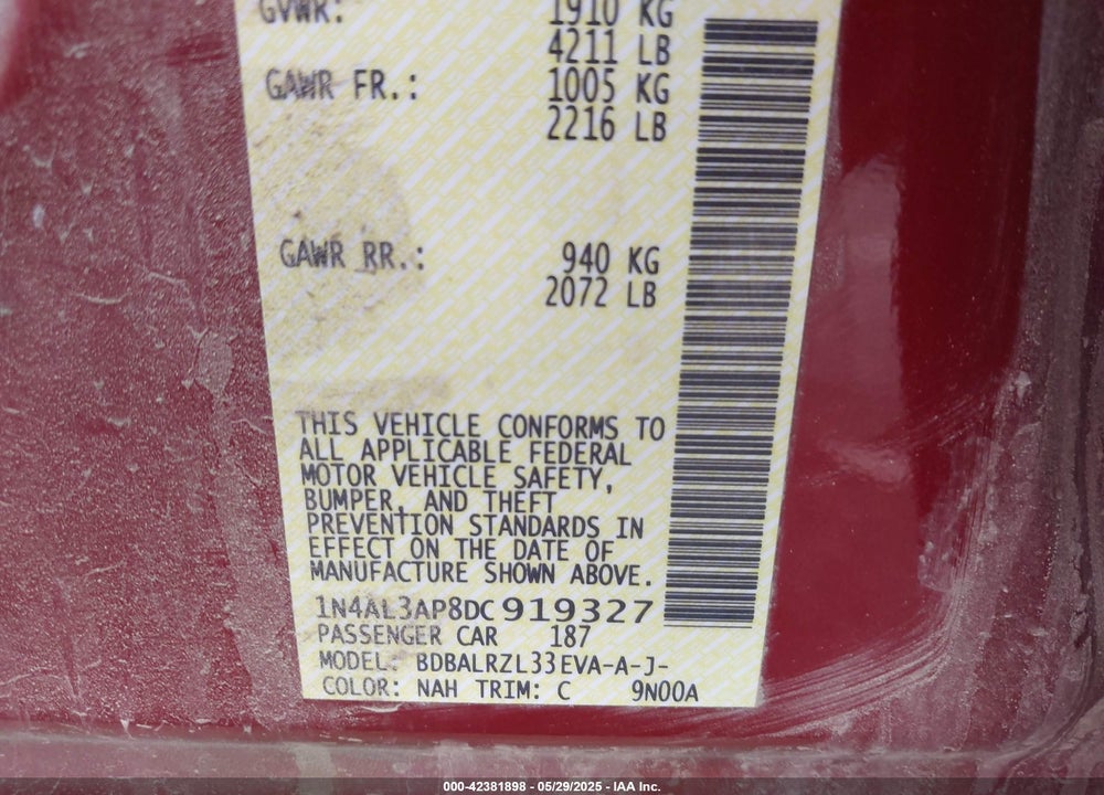 2013 NISSAN ALTIMA VIN: 1N4AL3AP8DC919327