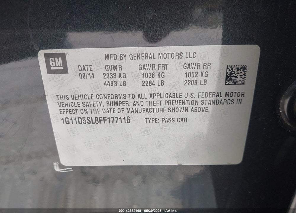 2015 CHEVROLET MALIBU VIN: 1G11D5SL8FF177116