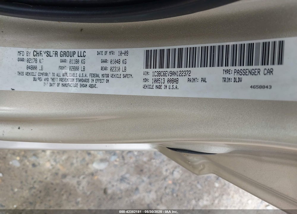 2010 CHRYSLER SEBRING LIMITED VIN: 1C3BC6EV9AN122372