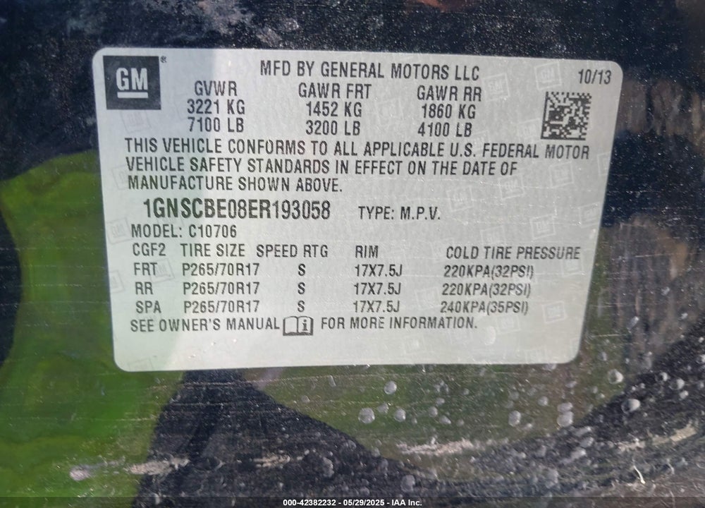 2014 CHEVROLET TAHOE LT VIN: 1GNSCBE08ER193058