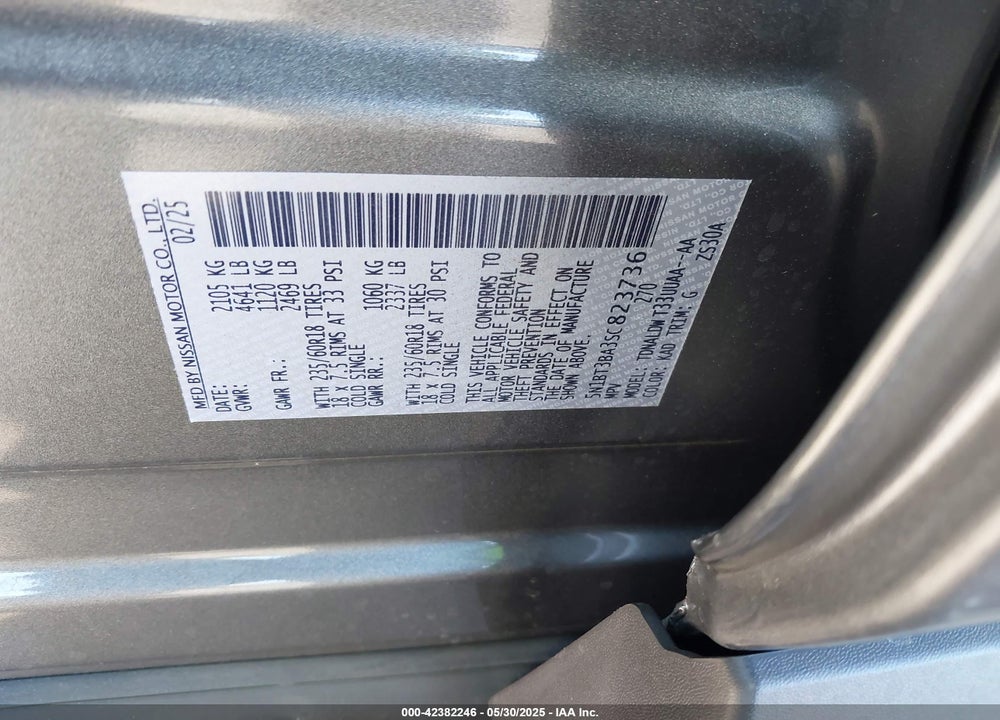 2025 NISSAN ROGUE SV FWD VIN: 5N1BT3BA3SC823736