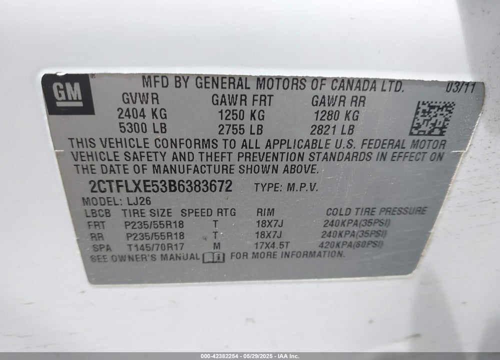 2011 GMC TERRAIN SLT-2 VIN: 2CTFLXE53B6383672