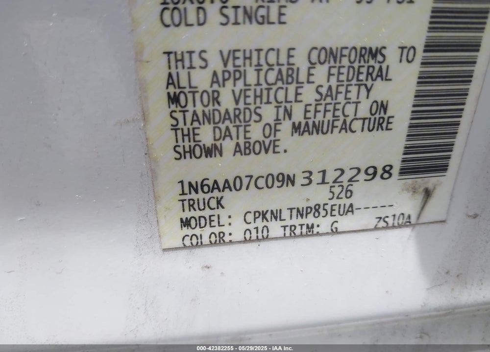 2009 NISSAN TITAN VIN: 1N6AA07C09N312298