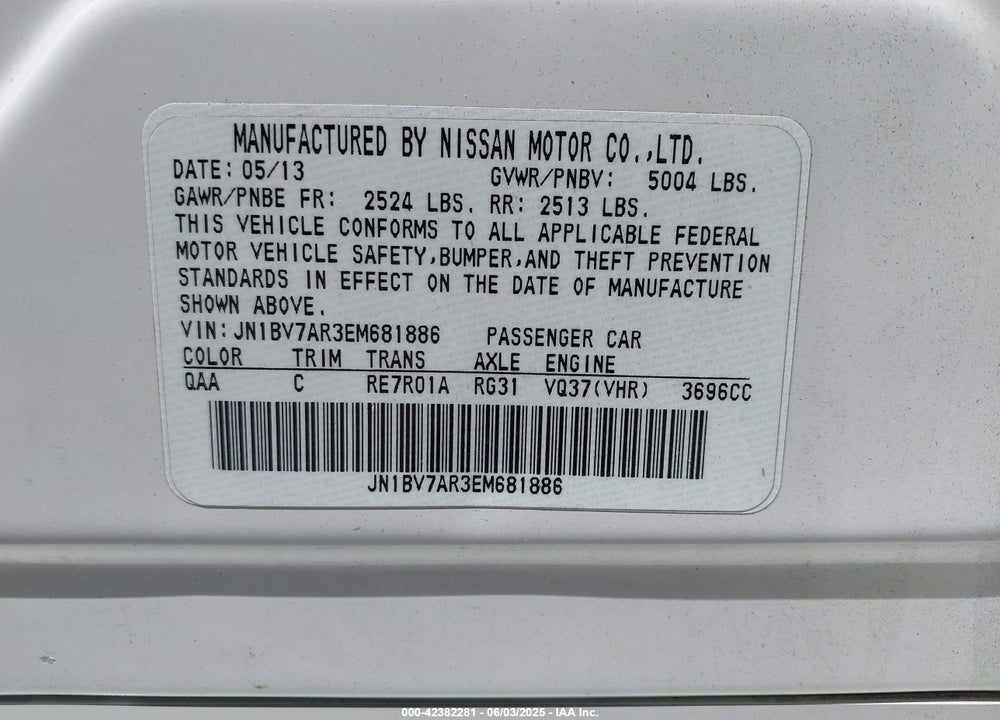2014 INFINITI Q50 VIN: JN1BV7AR3EM681886